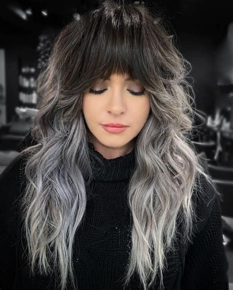 black hair silver balayage